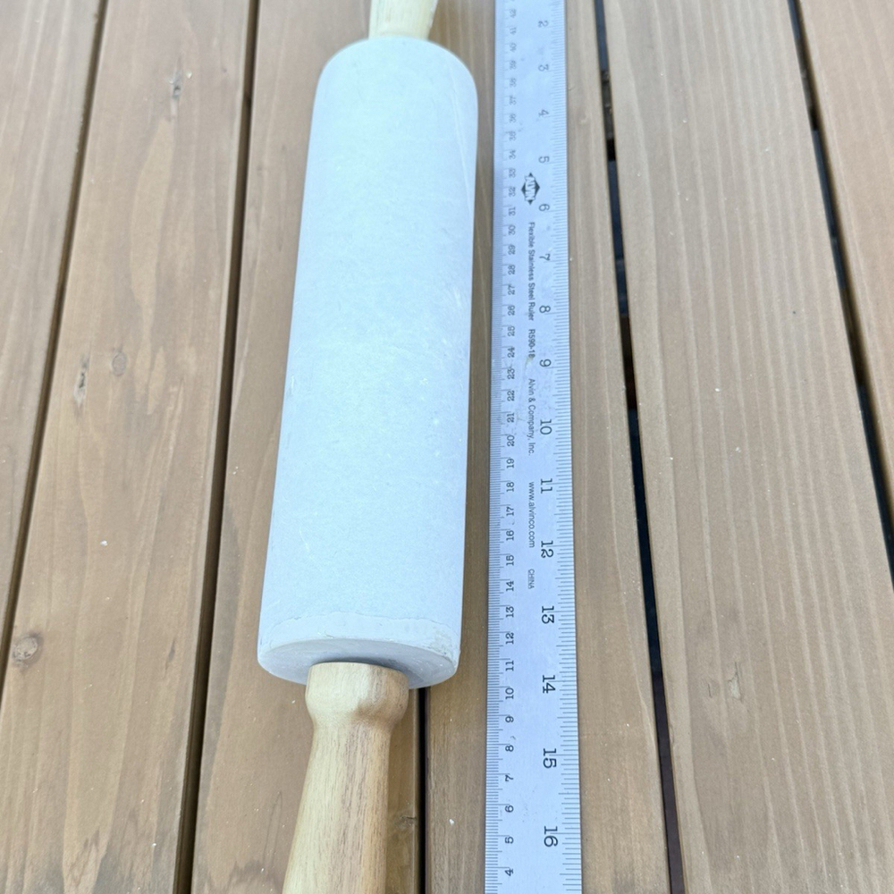 Marble Rolling Pin 18\" Long 9.75\" Barrel w wood handles White Grey 4 Lbs 15 Oz